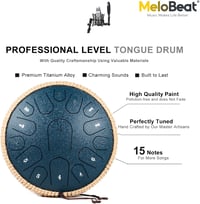 MeloBeat Tongue Drum 33 cm 15 Hangú - Professzionális Acél Handpan D-dúrban, Dalkönyvvel, Ütőkkel és Hordtáskával (Sötétkék) 3