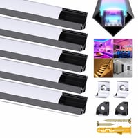 Profil LED din aluminiu Chesbung în formă de V, negru, cu capac alb mat, 5 buc, pentru benzi LED de 12 mm, cu capace de capăt și cleme de fixare 2
