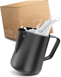 Lambda Coffee Tejkiöntő Kancsó Barista Teflonbevonattal - 350ml Fekete Rozsdamentes Acél Tejhabosító Latte Art Készítéshez, Mosogatógépben M 1