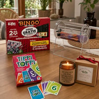 Pachet Petrecere Bingo Aniversar: joc bingo + urnă tombolă + joc cărți + lumânare parfumată 1