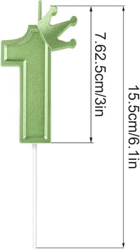 Zöld 1-es szám gyertya koronával - 7,6 cm-es születésnapi tortadísz 2