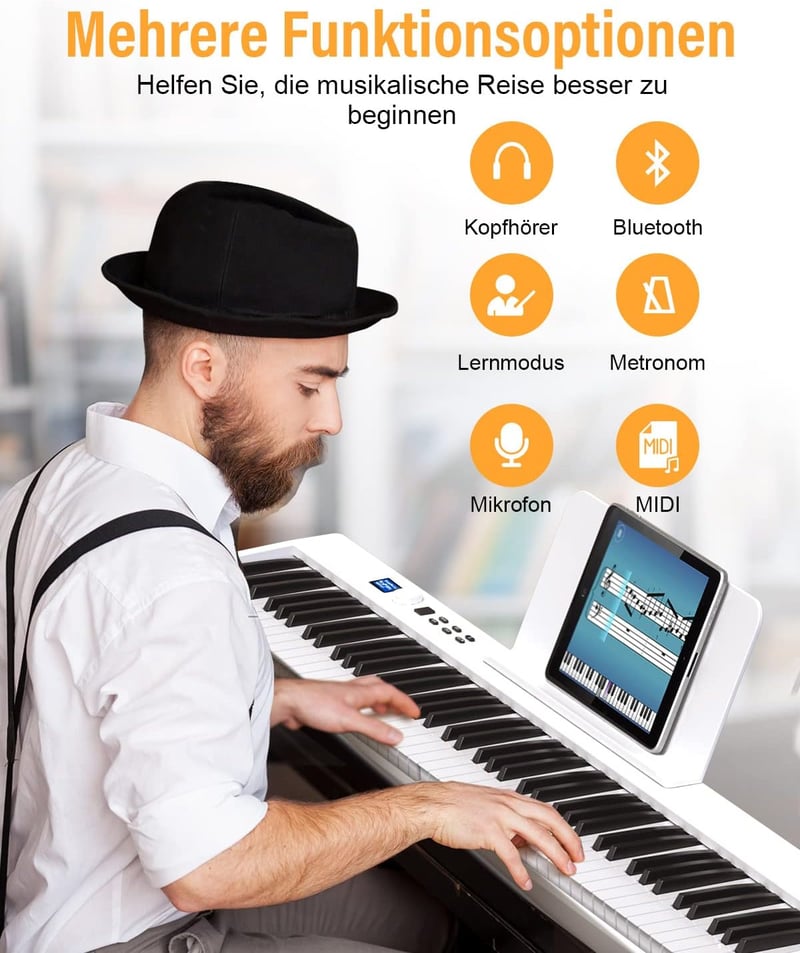 OYAYO 88 Billentyűs Összecsukható Digitális Zongora LCD Kijelzővel - Félig Súlyozott Billentyűk, Bluetooth MIDI, Hordtáskával, Gyerekeknek