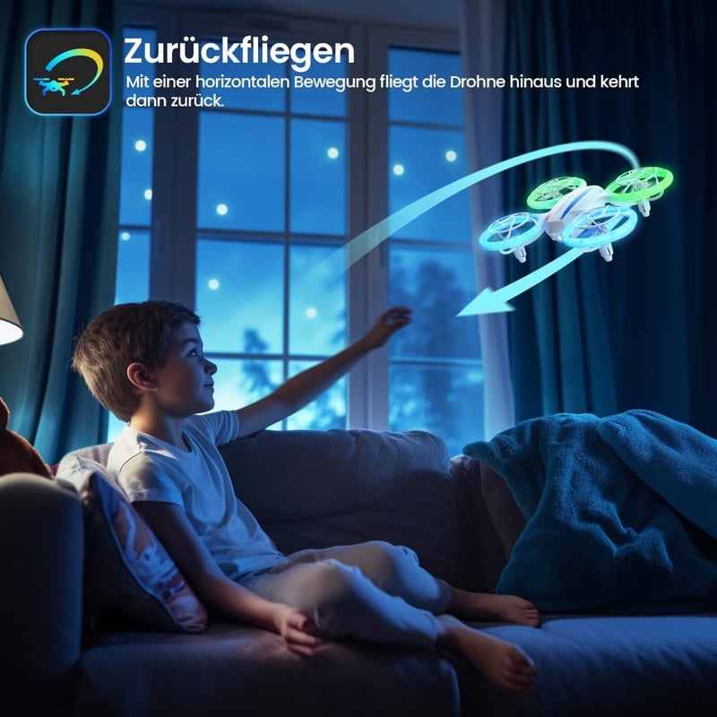 DEERC D23 Mini Drón Gyerekeknek - RC Quadcopter LED Világítással, 2 Akkumulátorral, Teljes Propellervédelemmel, 3D Flip Funkcióval, Kezdőkne