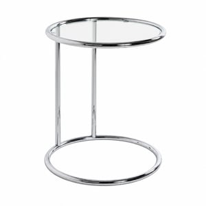 HAKU Furniture 64235 Kerek Üveglapú Kisasztal Krómozott Fém Talppal, Modern — G jelű csavar hiányzik (állapot: lásd a 2. képet)
