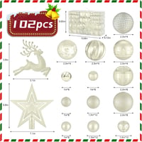 102 db-os Műanyag Karácsonyfadísz Készlet - Különböző Méretű és Mintájú Gömbök, Csillag Csúcsdísz, Rénszarvas Figurák - Beltéri és  2