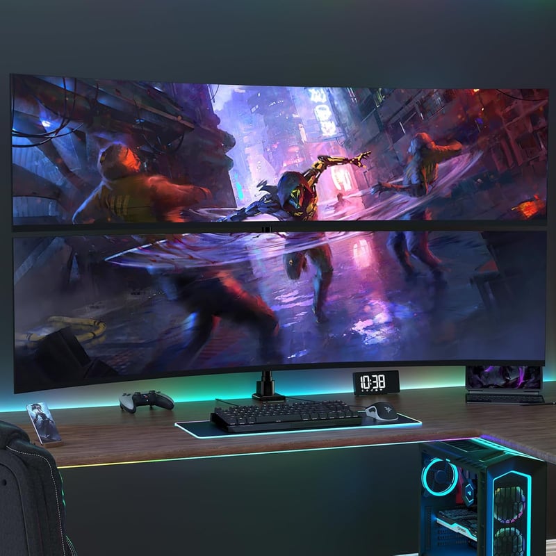 Pro Monitor tartó 2 monitorhoz egymás felett, 24-57 hüvelykes lapos és ívelt képernyőkhöz, 2-27 kg teherbírás karonként, állítható magasság, VES