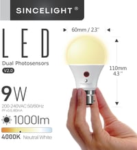 SINCELIGHT LED izzó dupla alkonyérzékelővel, kültéri lámpákhoz, B22, 4000K, 2db 2
