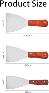 Helweet 3 részes Teppanyaki Spatula Készlet - Rozsdamentes Acél Grillező Lapát Fa Nyéllel Sütéshez, BBQ-hoz, Pizzához, Steakhez 2