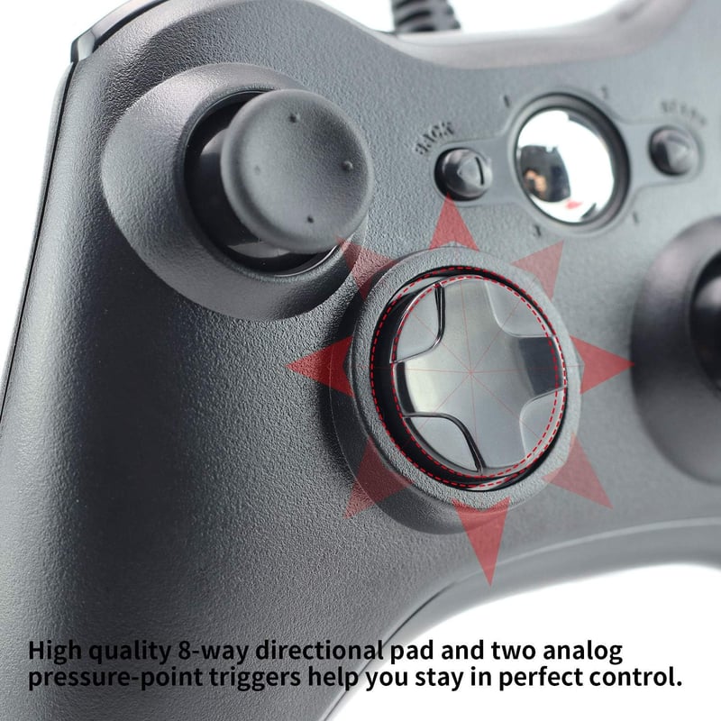 Dhaose Xbox 360 Vezetékes Kontroller PC Windows 7/8/10 Kompatibilis, Ergonomikus Gamepad Kettős Vibrációval, USB Csatlakozás, Plug and Play