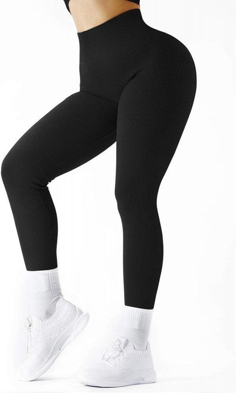 SUUKSESS Fekete Magas Derekú Bordázott Leggings L-es Méretben