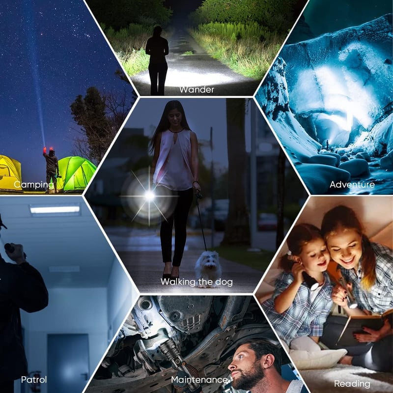 XHP90 LED zseblámpa, 90000 lumen, USB tölthető, vízálló, 5 üzemmód, 4800mAh akku