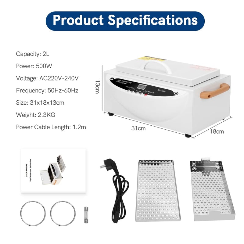 Xverycan 500W Forrólevegős Sterilizáló Készülék 250°C - Száraz Hősterilizátor Szépségszalonoknak, Köröm, Kozmetikai és Fodrászati Eszközökhö - 500 W