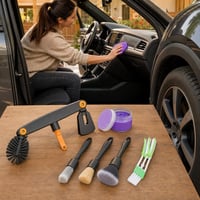 Pachet curățare auto: 4 perii detailing + cap reglabil + gel curățare interior 1