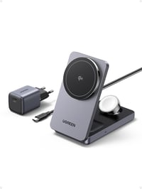 UGREEN MagFlow Qi2 15W 3-in-1 Vezeték Nélküli Töltőállomás iPhone 16/15/14/13/12, AirPods és Apple Watch Készülékekhez, Összecsukható Mágnes 1