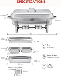 Wilprep Rozsdamentes Acél Ételmelegítő Tál 9L - Catering Melegentartó Edény Büféasztalhoz - Parti és Rendezvény Chafing Dish Szett GN Tároló 8
