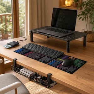 Pachet Office Esențial: cititor carduri + set tastatură-mouse + 2 mousepad-uri + suport + organizator