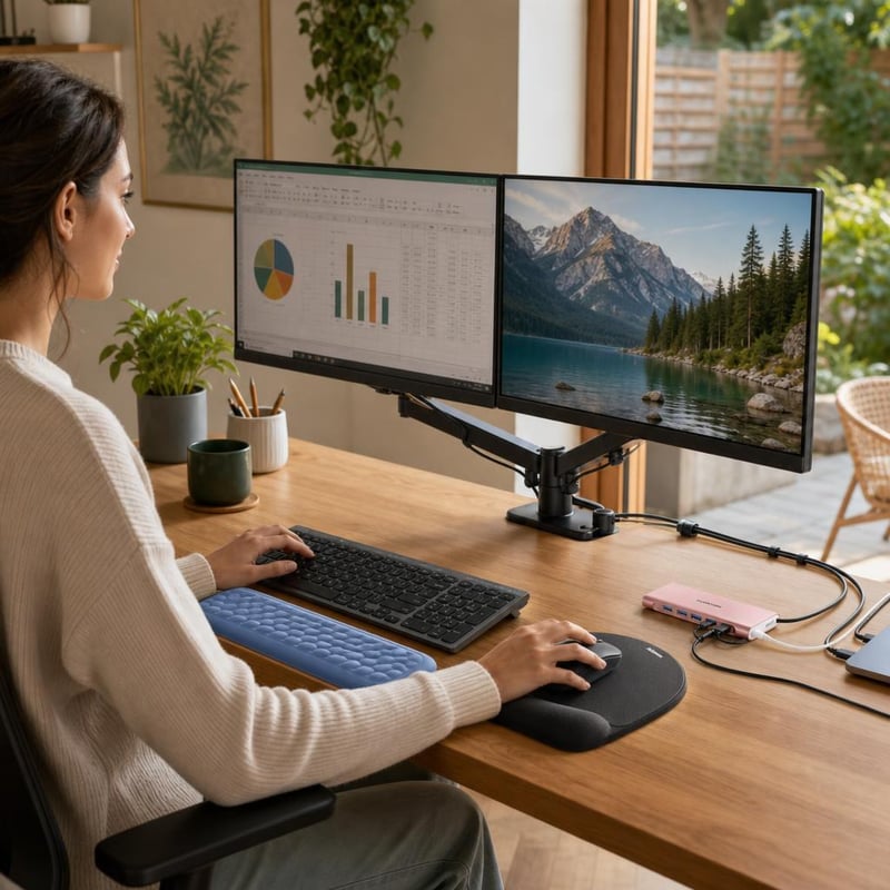Irodai lendület: USB-C hub + billentyűzet-egér + egérpad + 2 db csuklótámasz + monitorkar + kábelspirál