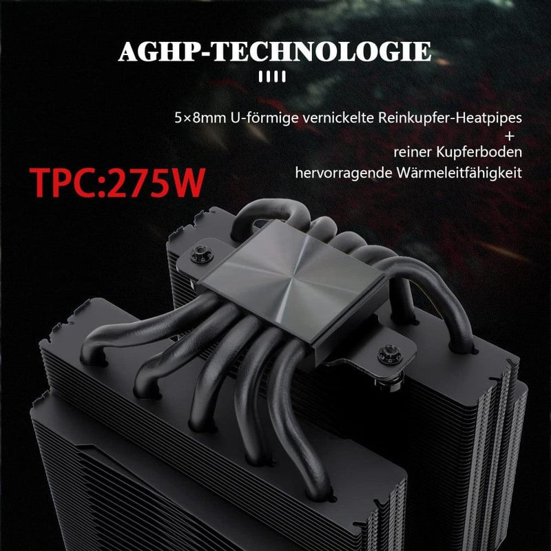 Thermalright FC140 Fekete CPU Hűtő - Dupla Tornyos, 5 Hőcsöves, PWM Ventilátoros