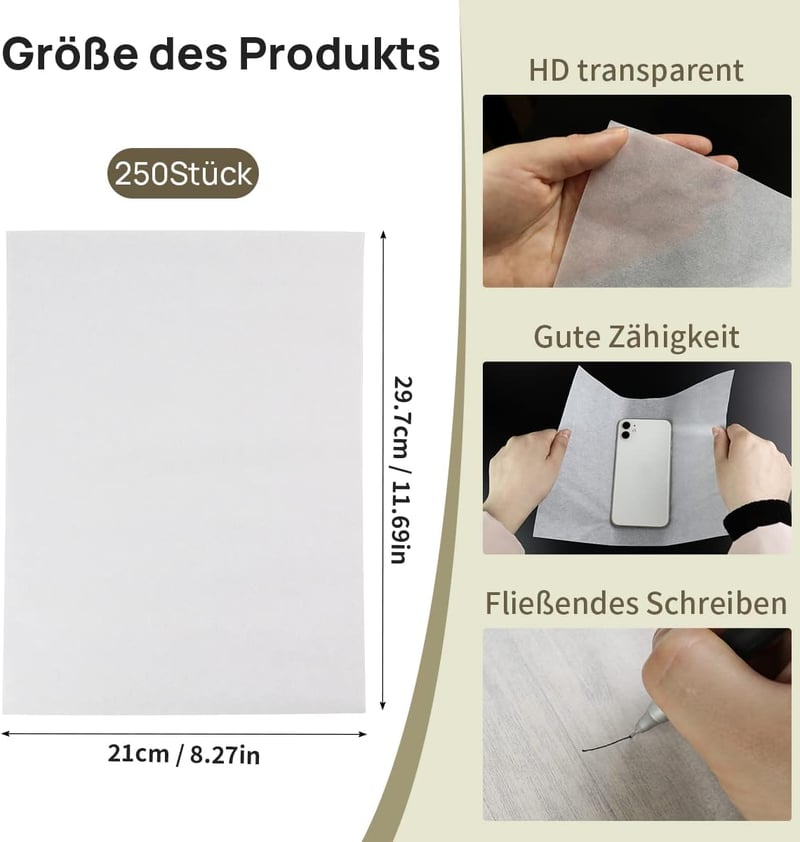 Suofuolef 100 db A4-es átlátszó pauszpapír, 17g/m², vázlatkészítéshez és csomagoláshoz