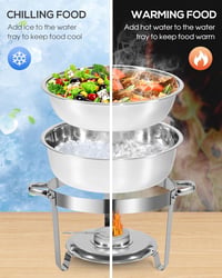 WENMILY Rozsdamentes Acél Ételmelegítő Szett 5L - 2 db Kerek Ezüst Chafing Dish Tálalóedény Gördülő Élekkel - Partikra, Büfékre, Rendezvénye 8