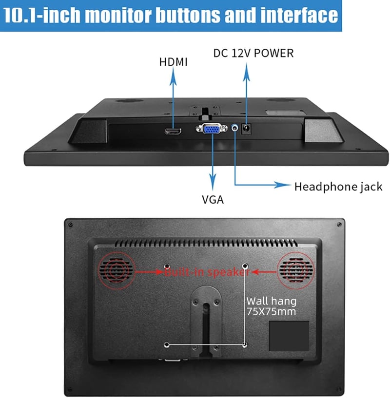 Prechen 10,1" Hordozható HD Monitor HDMI/VGA/AV/BNC - Beépített Hangszóróval