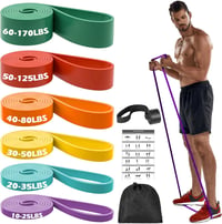 Zacro Ellenállásszalag Készlet 6db - Edzőszalagok Ajtórögzítővel, Különböző Erősséggel (15-170lbs) - Otthoni Edzéshez, Jógához, Pilateshez,  - Purple + Cyan + Yellow + Orange + Red + Green 1