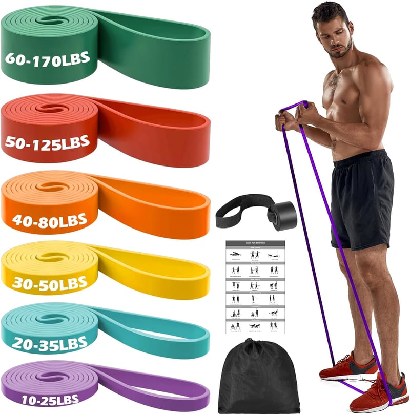 Zacro Ellenállásszalag Készlet 6db - Edzőszalagok Ajtórögzítővel, Különböző Erősséggel (15-170lbs) - Otthoni Edzéshez, Jógához, Pilateshez,  - Purple + Cyan + Yellow + Orange + Red + Green