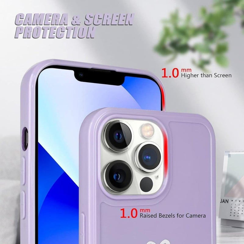 iPhone 13 Pro Max Lila Szilikon Tok Fehér Szívecskékkel - Ütésálló, Lányos