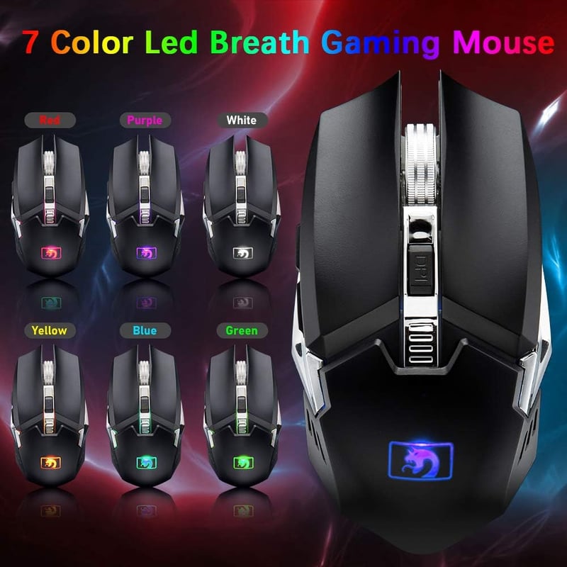 MAMBASNAKE Vezeték Nélküli Gamer Billentyűzet és Egér Szett, 2.4G, 3800mAh Akkumulátor, RGB LED Háttérvilágítás, 2400DPI, 7 Színű Egér