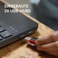 Perixx PERIBOARD-538 Kompakt Vezetékes USB Billentyűzet Beépített Trackball-lal, Ollós Mechanizmus, 2 USB Hub, Numerikus Billentyűzet, Német 3