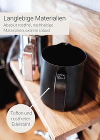 Lambda Coffee Tejkiöntő Kancsó Barista Teflonbevonattal - 350ml Fekete Rozsdamentes Acél Tejhabosító Latte Art Készítéshez, Mosogatógépben M 2