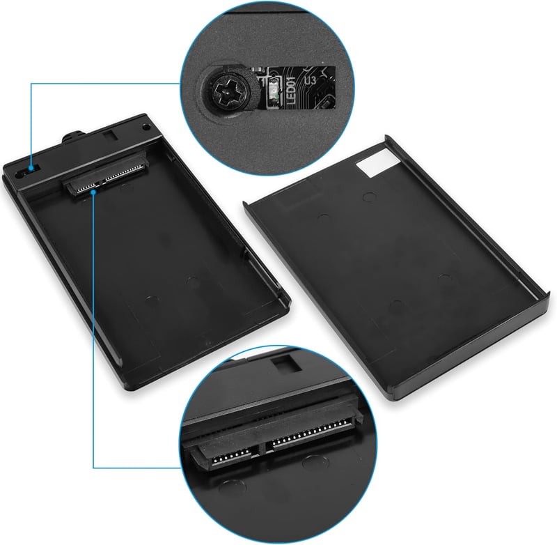 GINTOOYUN 2,5" HDD/SSD Külső Ház - USB 3.0 Szuper Gyors SATA III Merevlemez Tok Laptophoz és PC-hez, LED Kijelzővel, Fekete