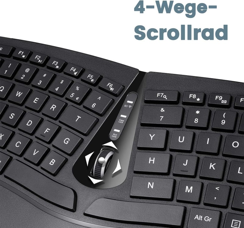 Perixx Periduo-606 Ergonomikus Vezeték Nélküli Billentyűzet QWERTZ és Vertikális Egér Szett - Osztott Billentyűzet, 4-Irányú Görgő, Állítható Csukl