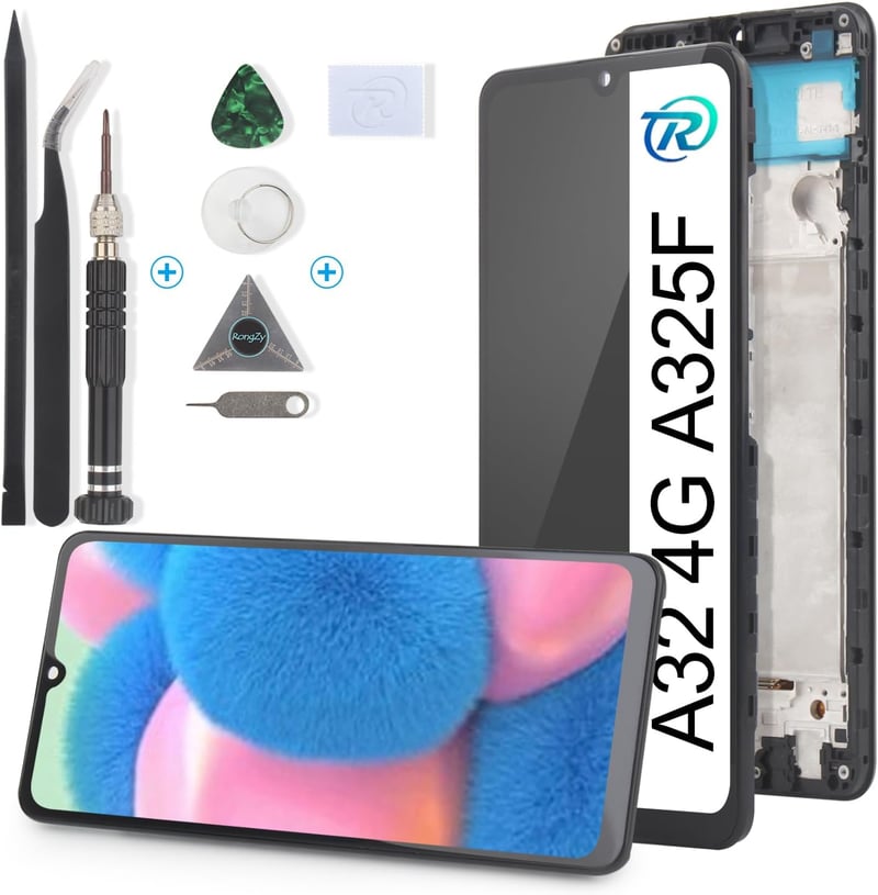 RongZy Samsung Galaxy A32 4G LCD Kijelző Csere Érintőképernyővel - Kompatibilis A325F/DS/A325M/A325N Modellekkel, Kerettel, Szerszámokkal