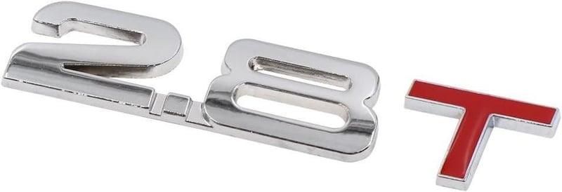 Piros-ezüst 2.8T fém autóembléma, 10,6 cm széles