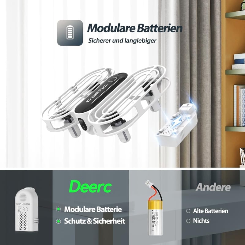 DEERC D11 Mini Drón Gyerekeknek, 2 Akkumulátorral, Dobással Indítható, Propellervédelemmel, 3D Flip, Magasságtartás, 3 Sebességfokozat, RC Q