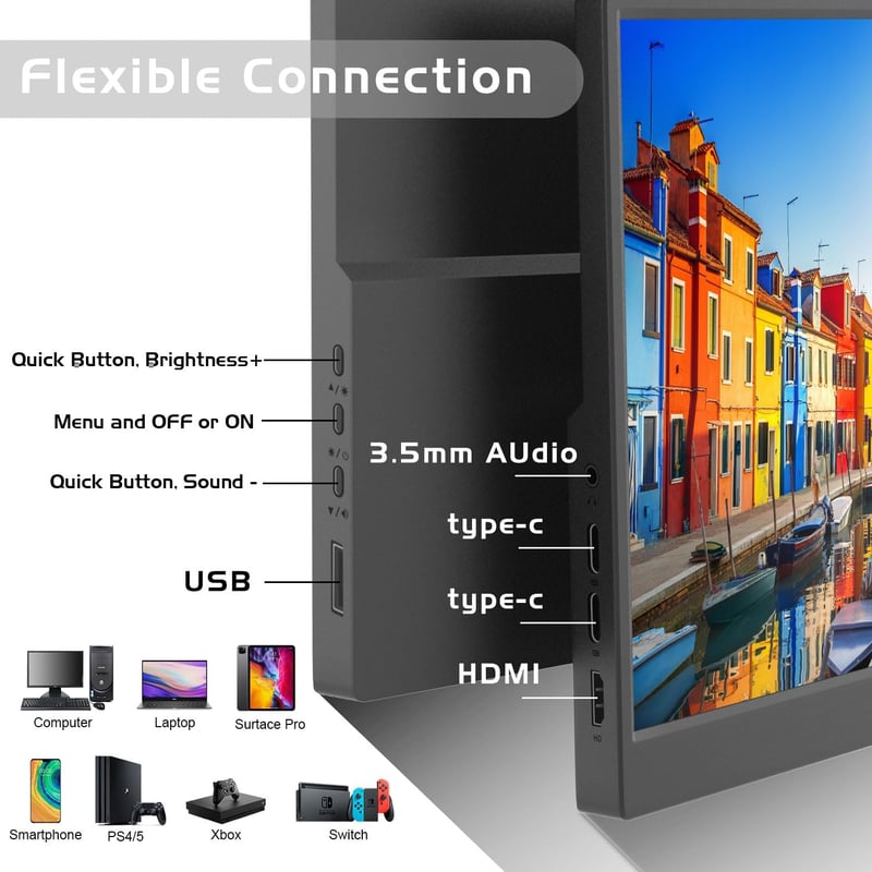 ARZOPA 14" Hordozható Érintőképernyős Monitor HDR IPS 1920x1200 HDMI USB-C Laptop PC Xbox