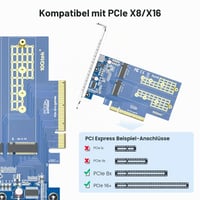 10Gtek duálna rozširujúca karta M.2 NVMe SSD – slot PCIe 3.0 x8 (M-Key), podpora pre 2x NVMe disk s bifurkáciou, vyžaduje podporu rozdelenia v systéme BIOS, pre stolné počítače 2