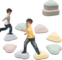 Pietre de echilibru NUKied pentru copii - Set de 8 pietre de călcat din plastic, colorate macaron, pentru dezvoltarea senzorială, a echilibrului și a coordonării. 1