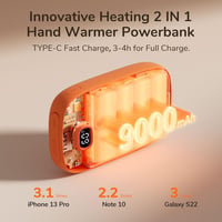 JISULIFE 9000mAh Narancssárga Kézmelegítő és Powerbank LED Kijelzővel 4