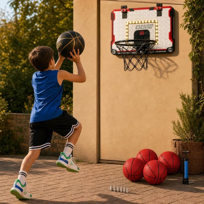 Basketball Adventure paket: lopta + LED mini koš + 10 iglica + tenisice + čarape