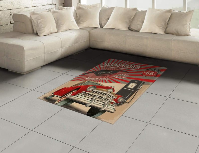 ABAKUHAUS Vintage Töltőállomás Szőnyeg, Retro 120 x 180 cm, Bézs Piros