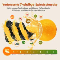 Fretta Slow Juicer 250W Gyümölcs- és Zöldségprés - Rozsdamentes Acél Hidegprés 135mm Széles Adagolónyílással, Visszaforgató Funkcióval, BPA- 10