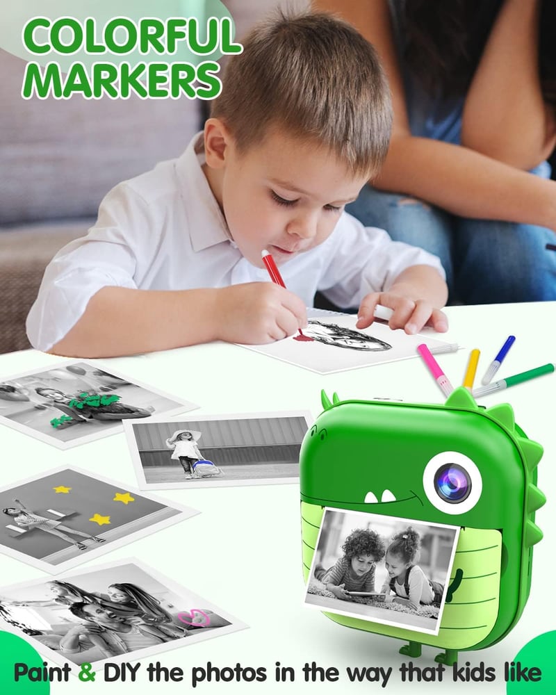 Kizeefun gyerek fényképezőgép dinoszaurusz mintával, HD minőség, ajándék szett