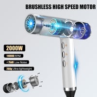 slopehill Hajszárító Kefe Nélküli Motorral - 2000W, Ultrakönnyű 268g, LED Kijelző, Ionos Technológia, 3 Hőfokozat, Memória Funkcióval, Fehér 2