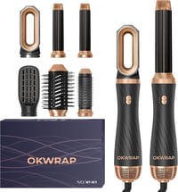OKWRAP 6 az 1-ben Hajformázó Készlet - Meleglevegős Hajszárító Kefe, Hajegyenesítő, Göndörítő, Volumennövelő Fésű Több Funkcióval 1
