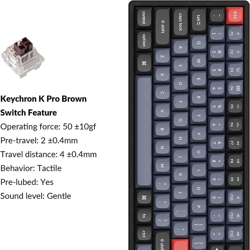 Keychron K2 Pro RGB mechanikus billentyűzet, vezeték nélküli, programozható, Mac/Windows