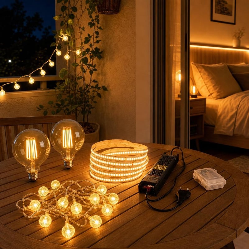 Čarobna rasvjeta za spavaću sobu: 2x Edison LED žarulja + 10m LED traka + 6m svjetlosni niz s timerom