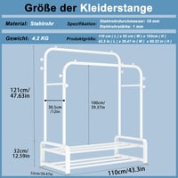 SMILOVII Fehér Multifunkciós Ruhaállvány Dupla Rúddal, 8 Akasztóval és 2 Cipőtartóval 4