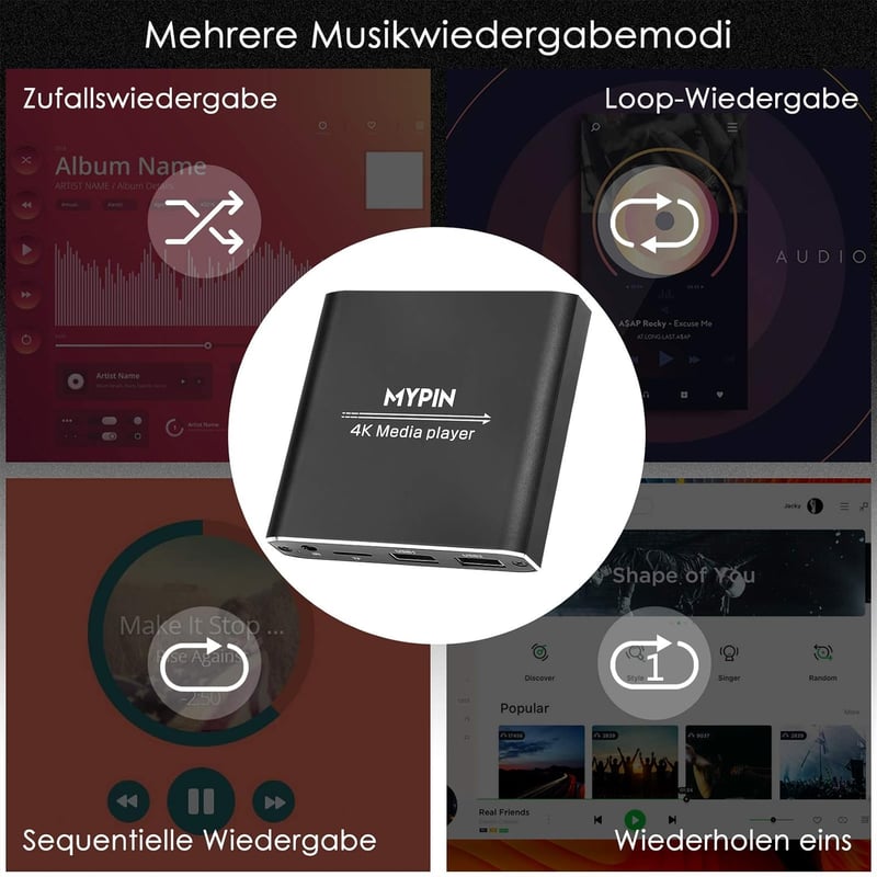 MYPIN 4K Médialejátszó - 8TB HDD, USB, HDMI, 7.1 Surround Hang, Távirányítóval